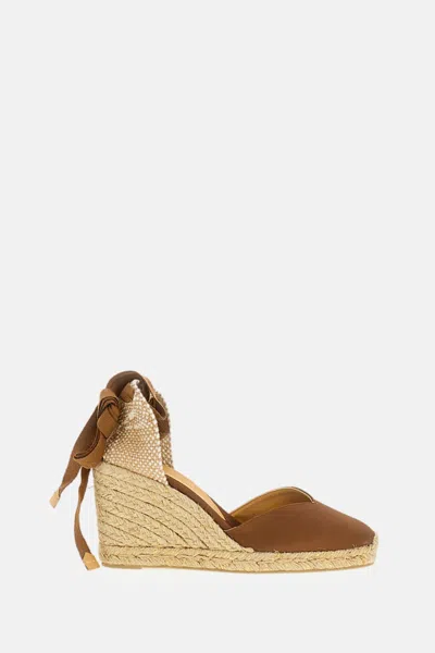 Castaã±er Brown Chiara Raffia Wedge Sandals