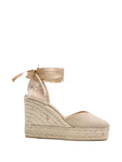 Castaã±er Chiara Ribbon Wraparound Espadrilles In Neutral