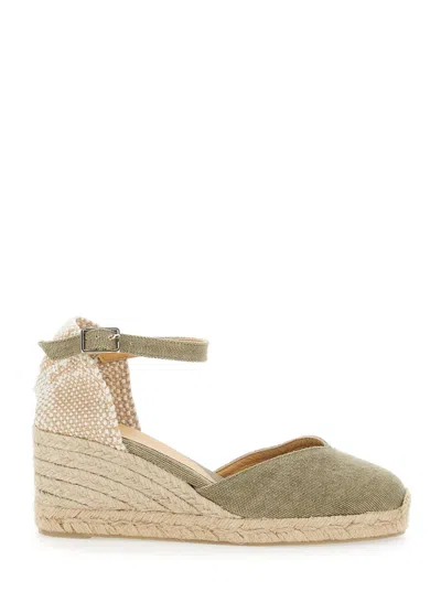 Castaã±er Chiarita Green Wedges With Almond Toe And Ankle Strap Closure In Fabric Woman