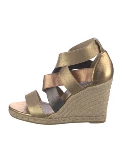 Pre-owned Castaã±er Colorblock Pattern Espadrilles In Gold