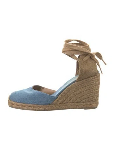 Pre-owned Castaã±er Denim Colorblock Pattern D'orsay Pumps In Blue