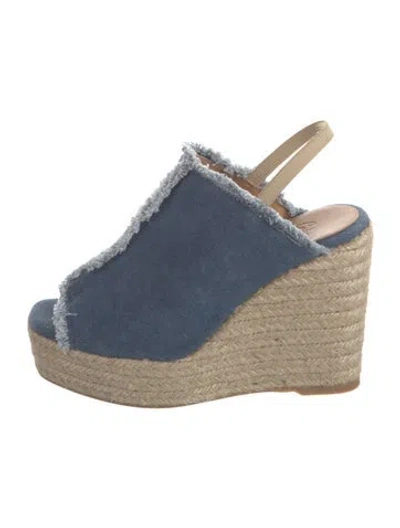 Pre-owned Castaã±er Denim Colorblock Pattern Mules In Blue