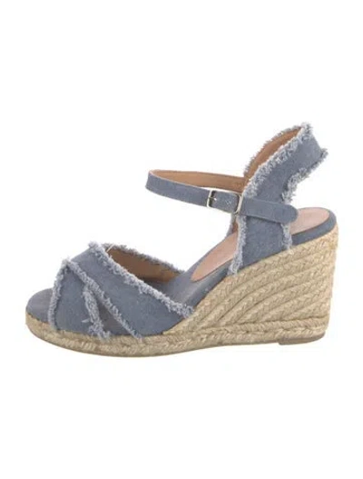 Pre-owned Castaã±er Denim Raw-edge Trim Espadrilles In Blue
