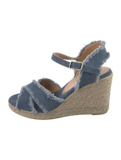 Pre-owned Castaã±er Denim Raw-edge Trim Espadrilles In Blue