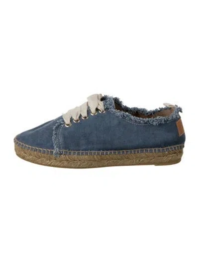 Pre-owned Castaã±er Denim Raw-edge Trim Espadrilles In Blue