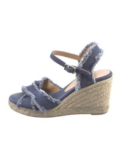 Pre-owned Castaã±er Denim Raw-edge Trim Slingback Pumps In Blue