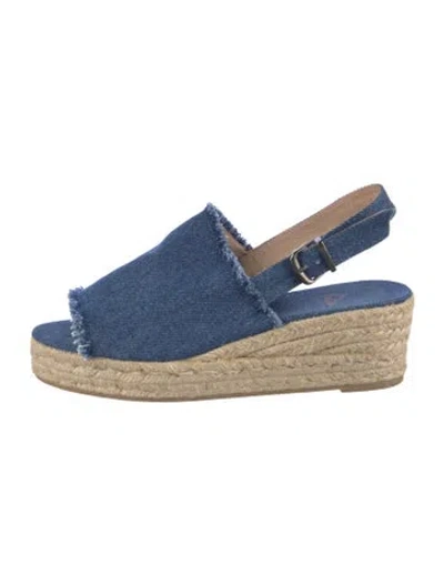 Pre-owned Castaã±er Denim Slingback Flats In Blue