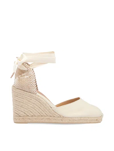 Castaã±er Elisabetta Franchi Jacquard Logo Cardigan With Gold Buttons In Neutral