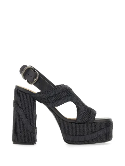 Castaã±er Embroidered Platform Sandals In Black