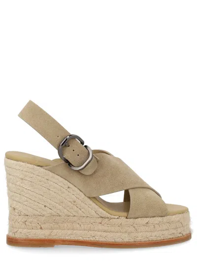 Castaã±er Betina Buckle Criss-cross Wedge Espadrilles In Neutral