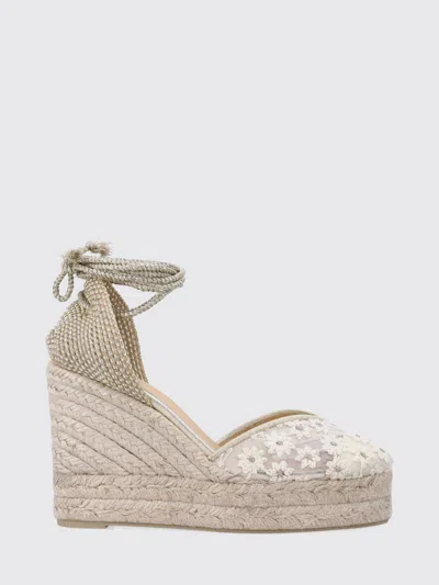 Castaã±er Floral Lace Wedge Sandals In White