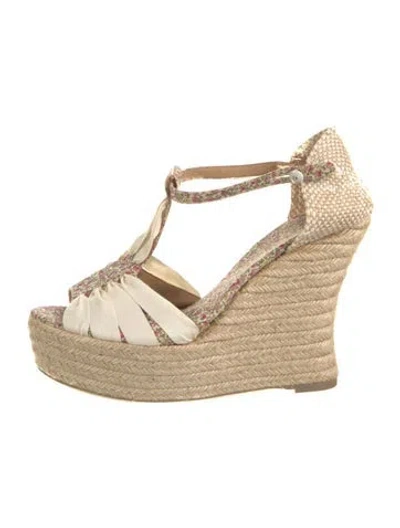Pre-owned Castaã±er Floral Print Pleated Accents Espadrilles In Neutral