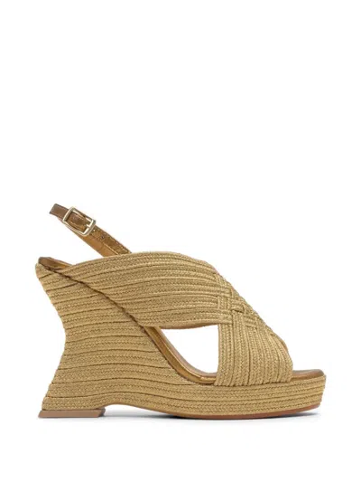 Castaã±er Juliet Braided Wedge Sandals In Gold