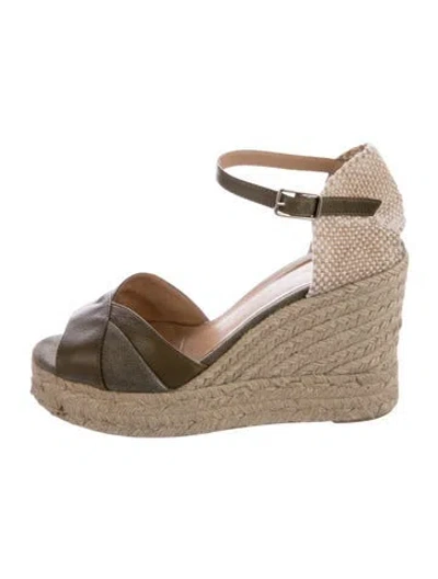 Pre-owned Castaã±er Jute Printed D'orsay Pumps In Neutral