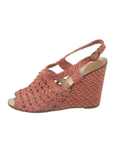 Pre-owned Castaã±er Jute Printed Slingback Pumps In Red