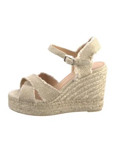 Pre-owned Castaã±er Jute Raw-edge Trim Espadrilles In Gold