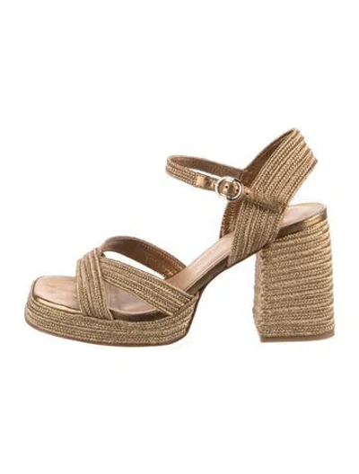 Pre-owned Castaã±er Jute Sandals In Gold