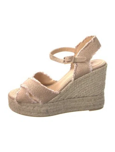 Pre-owned Castaã±er Jute Tweed Pattern Espadrilles In Gold