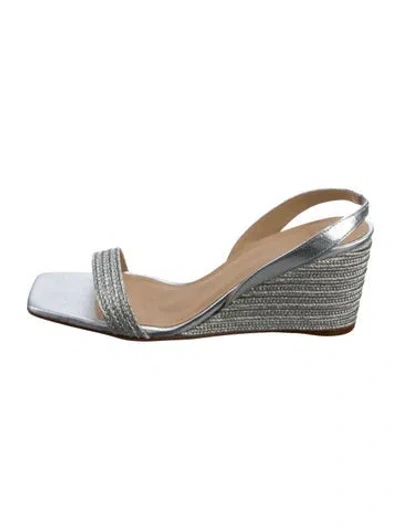 Pre-owned Castaã±er Leather Braided Accents Sandals In Silver