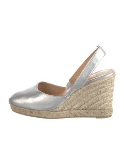 Pre-owned Castaã±er Leather Braided Accents Slingback Pumps