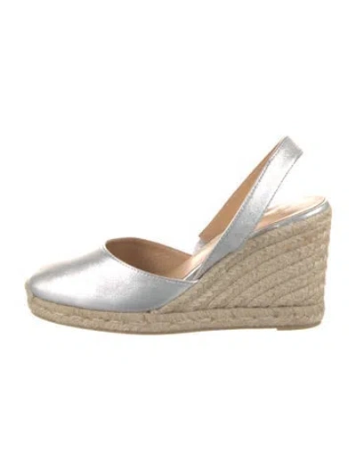 Pre-owned Castaã±er Leather Braided Accents Slingback Pumps