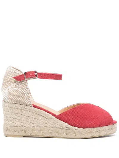 Castaã±er Leather Heeled 70mm Espadrilles In 红色