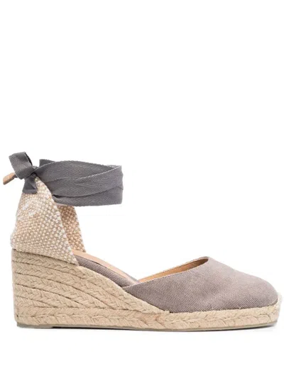 Castaã±er Leather Heeled 70mm Espadrilles In Gray