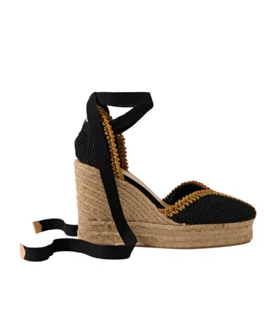 Castaã±er Lurex-trimmed Canvas Wedge Espadrilles In Black