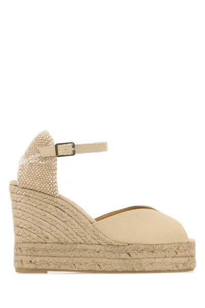 Castaã±er Natural Ankle Strap Wedges Espadrilles In Neutral
