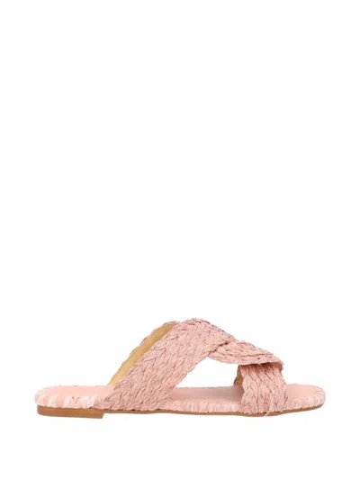 Castaã±er Padme Braided Polypropylene Raffia Flats In Pink