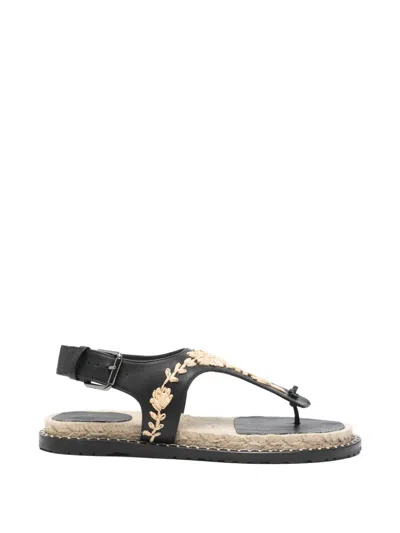 Castaã±er Pedra Floral-embroidered Buckled Sandals In Black