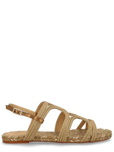 Castaã±er Pitra Cotton Woven Flat Sandals In Gold