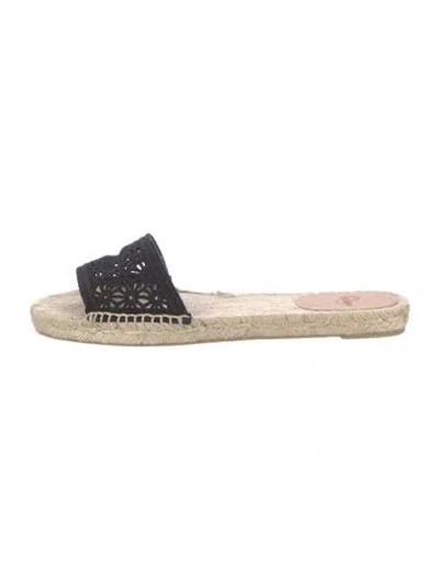 Pre-owned Castaã±er Printed Cutout Accent Espadrilles In Black