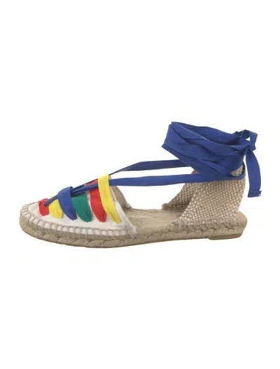 Pre-owned Castaã±er Raffia Colorblock Pattern Espadrilles In Blue