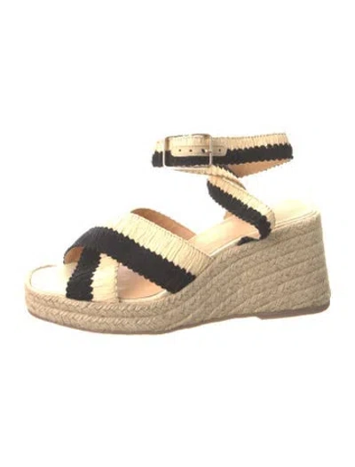 Pre-owned Castaã±er Raffia Colorblock Pattern Espadrilles In Neutral