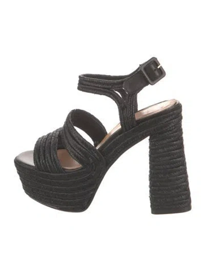 Pre-owned Castaã±er Raffia Espadrilles In Black