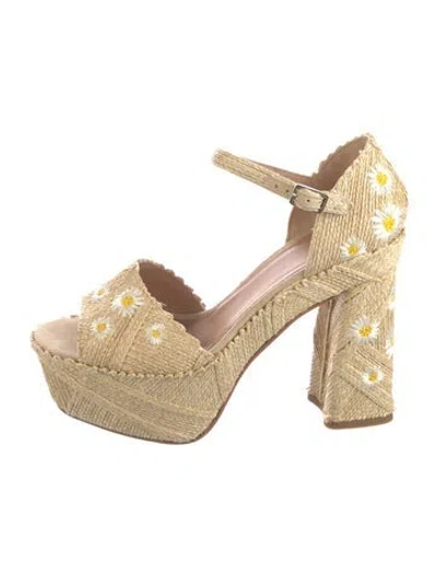 Pre-owned Castaã±er Raffia Floral Print Espadrilles In Neutral