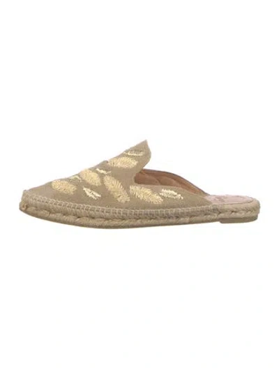 Pre-owned Castaã±er Raffia Mules In Neutral