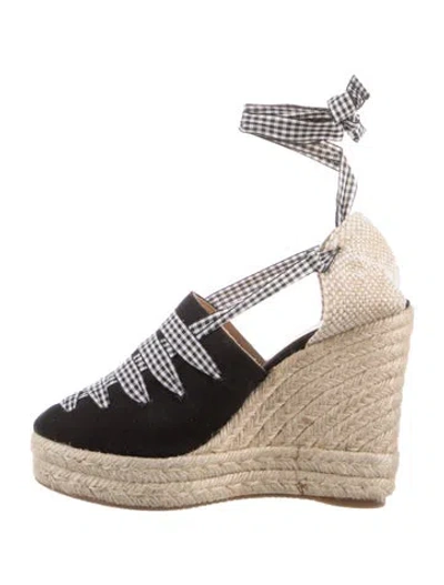 Pre-owned Castaã±er Raffia Plaid Print Pumps In Black