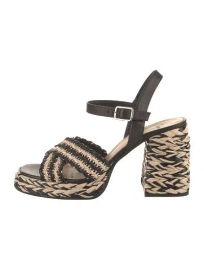 Pre-owned Castaã±er Raffia Printed Espadrilles In Black