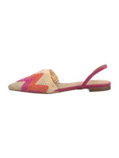 Pre-owned Castaã±er Raffia Printed Slingback Flats In Pink