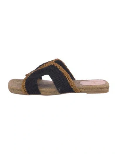 Pre-owned Castaã±er Raffia Slides In Blue