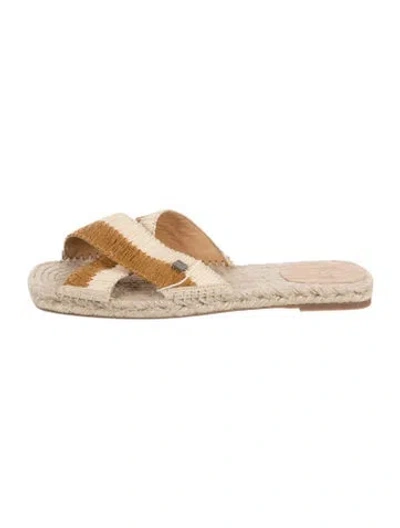 Pre-owned Castaã±er Raffia Striped Slides In Neutrals