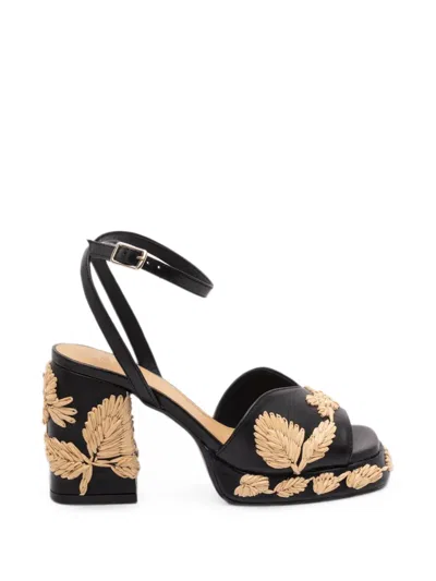 Castaã±er Raffia-embroidered Platform Sandals In Black