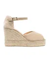 Castaã±er 110mm Peep-toe Wedge Espadrilles In Neutral