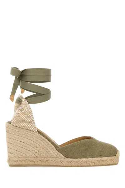 Castaã±er Sage Green Canvas Chiara Wedges