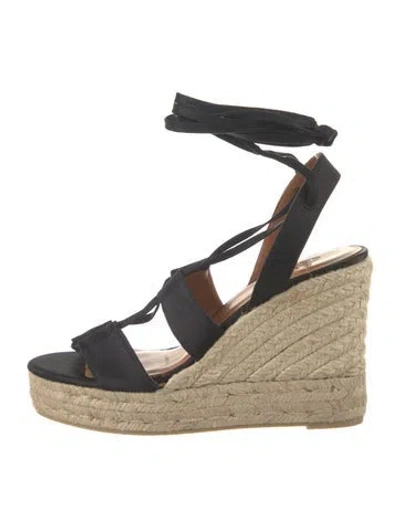 Pre-owned Castaã±er Satin Espadrilles In Black