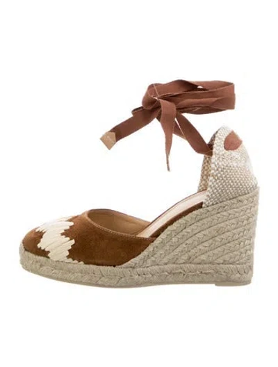 Pre-owned Castaã±er Suede Colorblock Pattern D'orsay Pumps In Brown