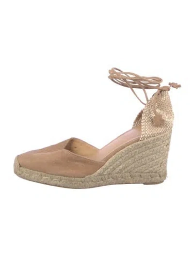 Pre-owned Castaã±er Suede D'orsay Pumps In Neutral