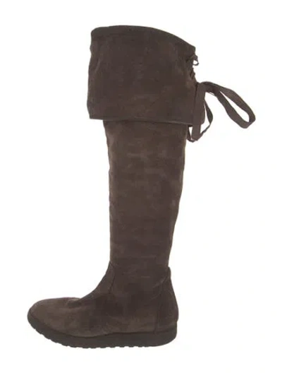Pre-owned Castaã±er Suede Embroidered Accent Boots In Brown